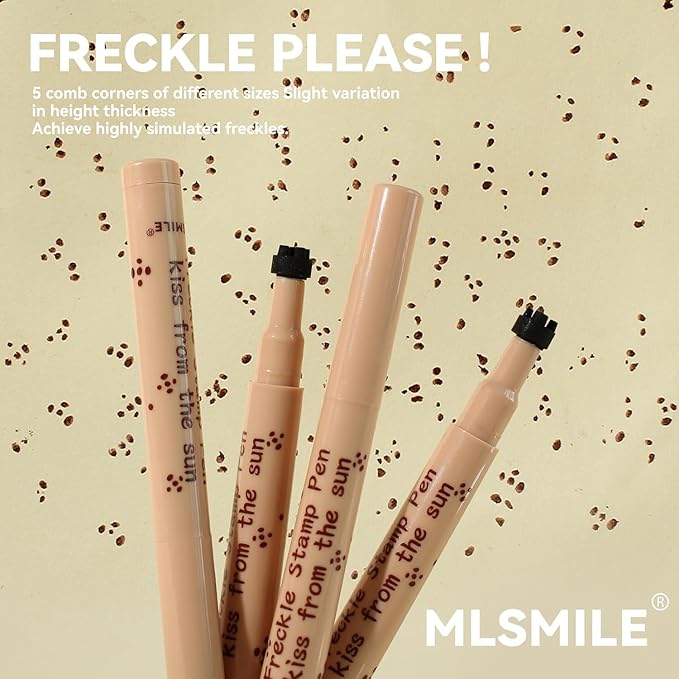 AKARY Stamp Freckle Pen Natural Lifelike Fake Freckles Makeup, Waterproof Long Lasting Quick Dry 5 Comb Corners Natural Like Face Freckle Makeup Pen for Effortless Sunkissed Makeup, 04-Dark Brown