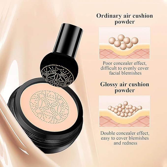 Mushroom Head Air Cushion CC Cream Foundation - Moisturizing & Long-Lasting BB Cream Concealer Makeup Base for All Skin Types, Brighten Long - Lasting Even Color Correcting Concealer (Buff Beige)