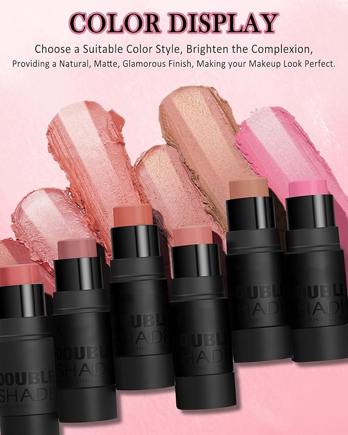 Cream Blush Stick Makeup for Cheeks, Multi Blush & Highlighter Contour Stick, Long Lasting Waterproof Pink Creme Blush Bronzer Stick, Lightweight Matte and Dewy Finish,Face Shaping Makeup for Women-06