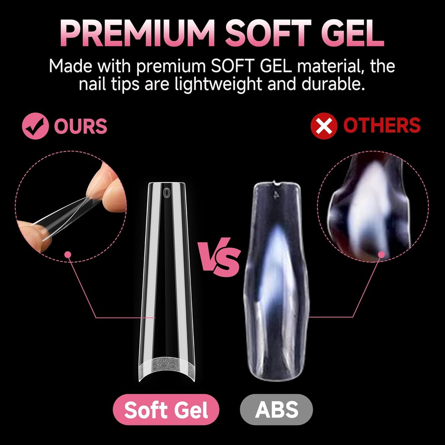 UNA GELLA Extra Long Coffin Nail Tips No C Curve 504PCS XXL Coffin Nails Half Cover Long Coffins Gel Nails Tips Clear Fake False Nails Long Gel Extensions for Nail Art Salon Home DIY No Need File