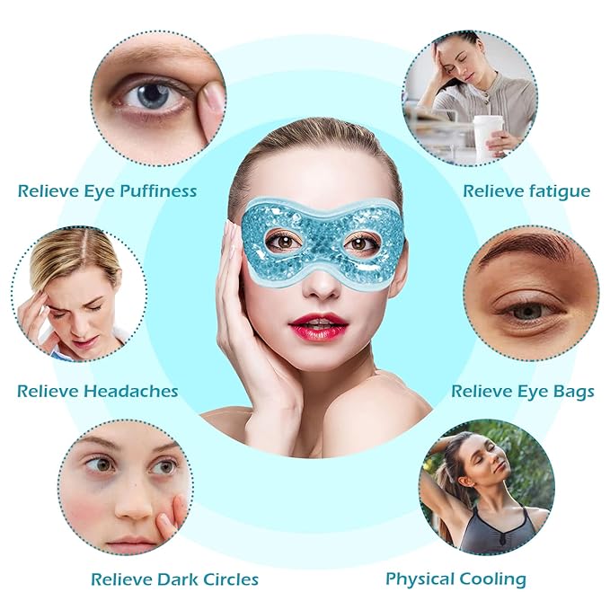 Permotary 2PCS Gel Eye Mask Reusable Hot Cold Compress Pack Eye Therapy,Therapeutic Gel Eye Spa Pad for Puffiness/Dark Circles/Eye Bags/Dry Eyes/Headaches/Migraines/Stress Relief-Green&Blue