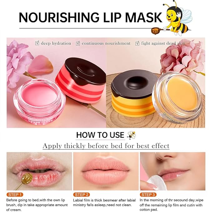 Bee Lip Balm Honey Pot,Honey Lip Mask Propolis Moisturizing Lip Balm with Stick,Propolis Moisturizing Honey Lip Balm,Hydrating & Prevention Dry and Cracked Lip,Lip Care Products