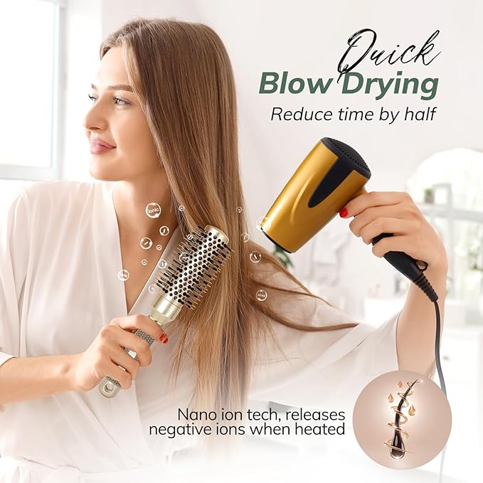 Round Brush for Blow Drying, Nano Thermal Ceramic & Ionic Tech Hair Brush with Boar Bristles, Professional Round Barrel Brush for Styling, Curling and Straightening by Sndyi (2.3Inch, Barrel 1.3 Inch)