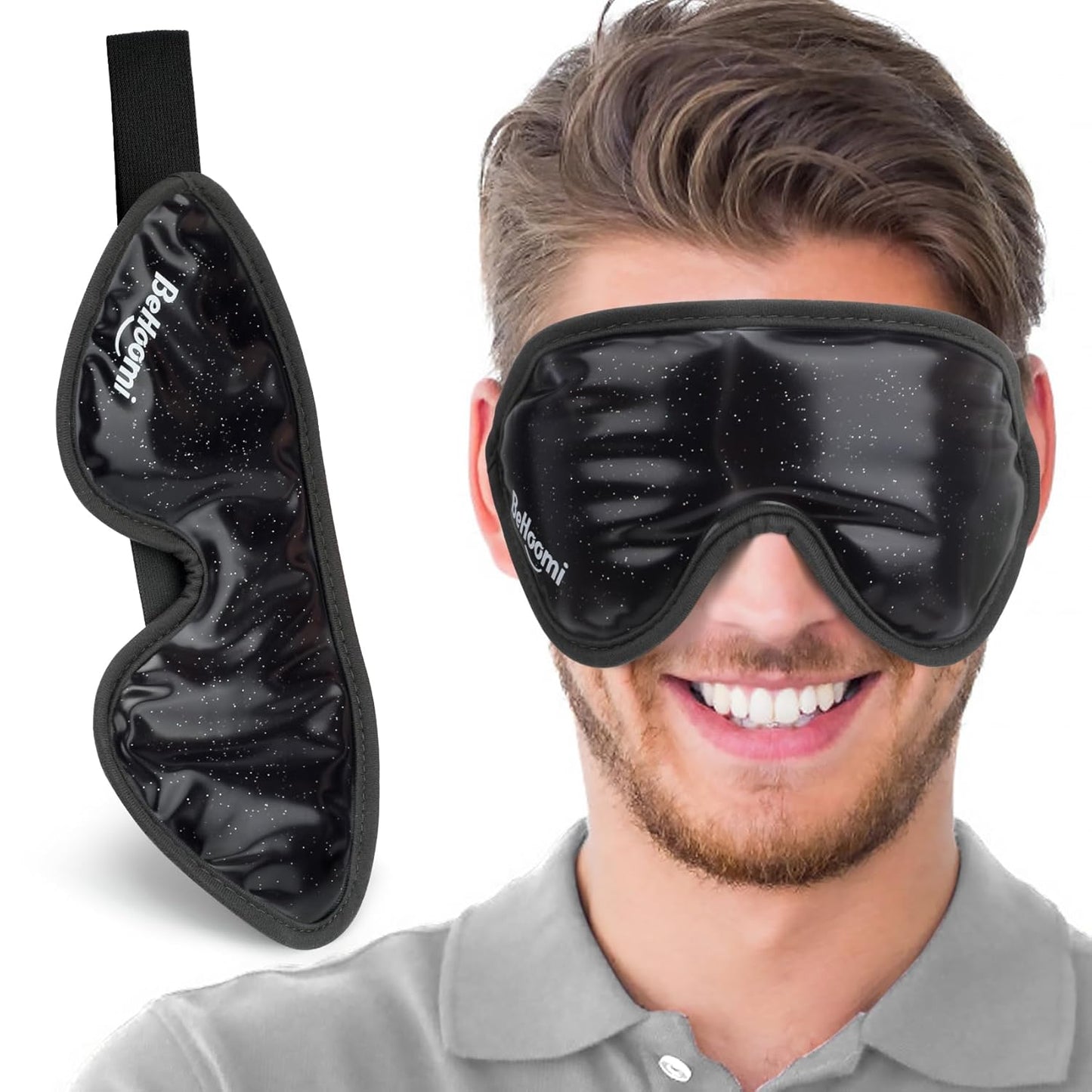 Cooling Eye Mask, Gel Eye Mask Cold Eye Ice Pack, Reusable Ice Mask, Cool Relaxation, No Freeze, Comfort Snug Fit, Cold Eye Compress for Home Spa, Office, Morning Refreshment, Black