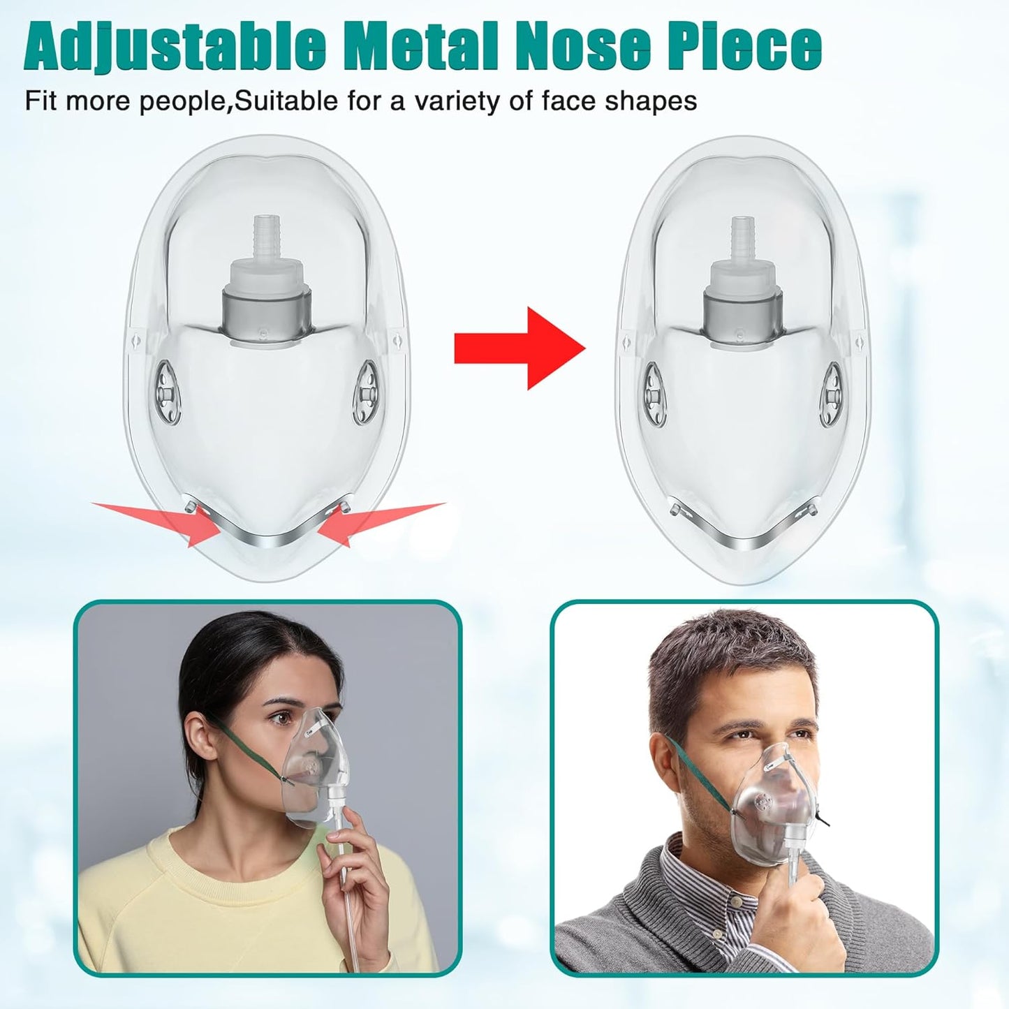 Geiserailie 2 Pack M Size Oxygen Mask with 6.6 Ft Tubing and Adjustable Elastic Strap, Adult Oxygen Mask with Tubing, Transparent Masks for Face Adult