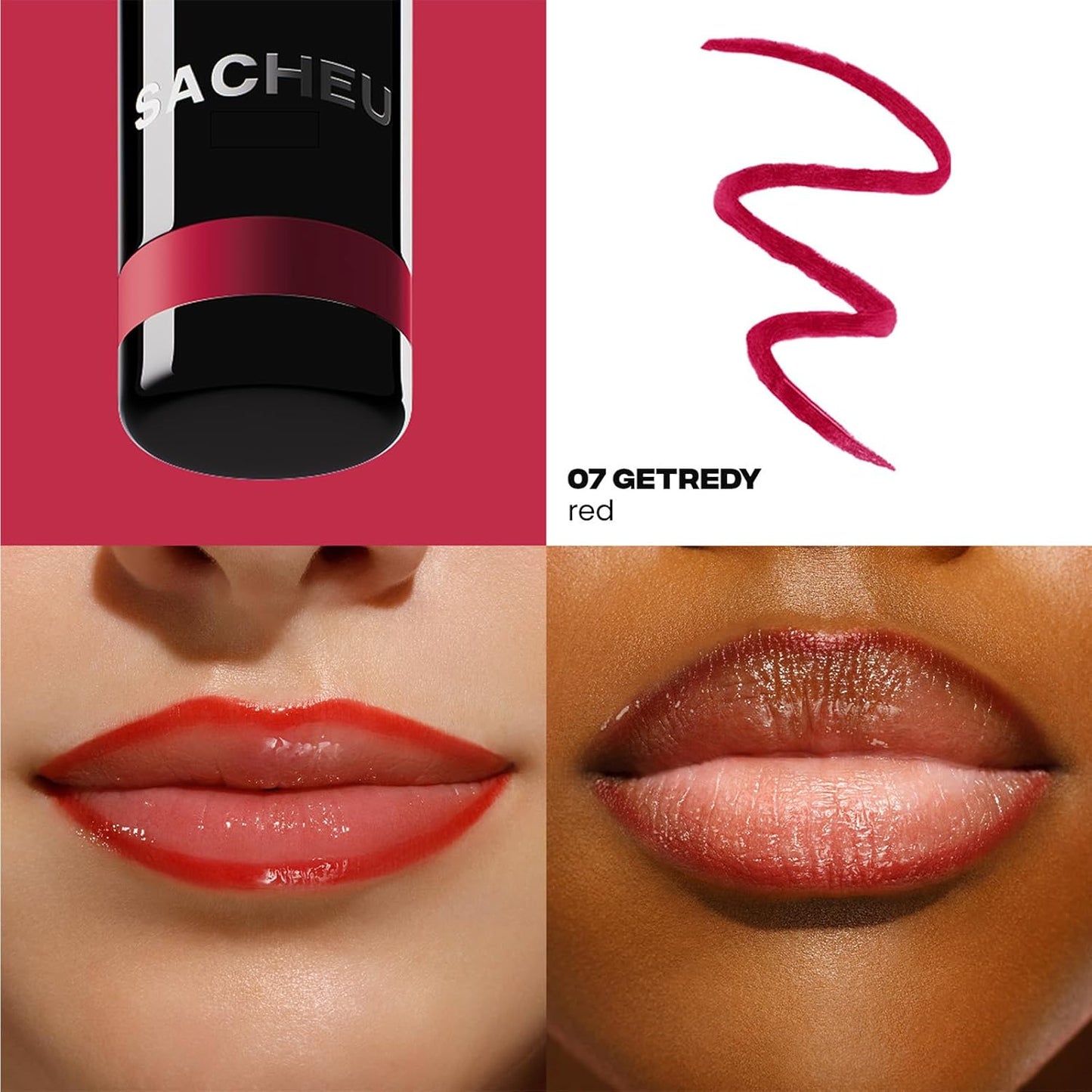 Sacheu Lip Liner STAY-N & Lip Elixir Bundle — Long Lasting Matte Lip Tattoo, Transfer Proof Lipstain Infused with Hyaluronic Acid & Vitamin E, for All Skin Types — RED-Y OR NOT