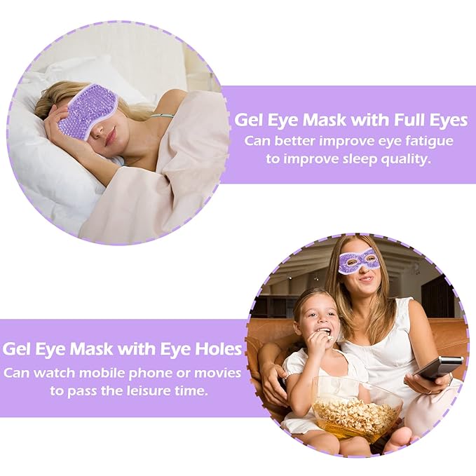 Permotary 2PCS Ice Gel Eye Mask Hot Cold Therapy Cooling Gel Beads Eye Mask,Reusable Hot Cold Compress Ice Eye Pack for Puffiness/Dark Circles/Eye Bags/Dry Eyes/Headaches/Migraines/Stress Relief