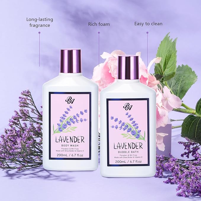 Bath and Body Gift For Women and Men - Lavender Home Spa Gift Set,Mug,Shower Gel,Bubble Bath,Lotion,Bath Bombs,Eye Mask,Manucure Set, Bath Belt, Body Oil,Bath Soak,Lip Balm,Soy Candle For Daily Use