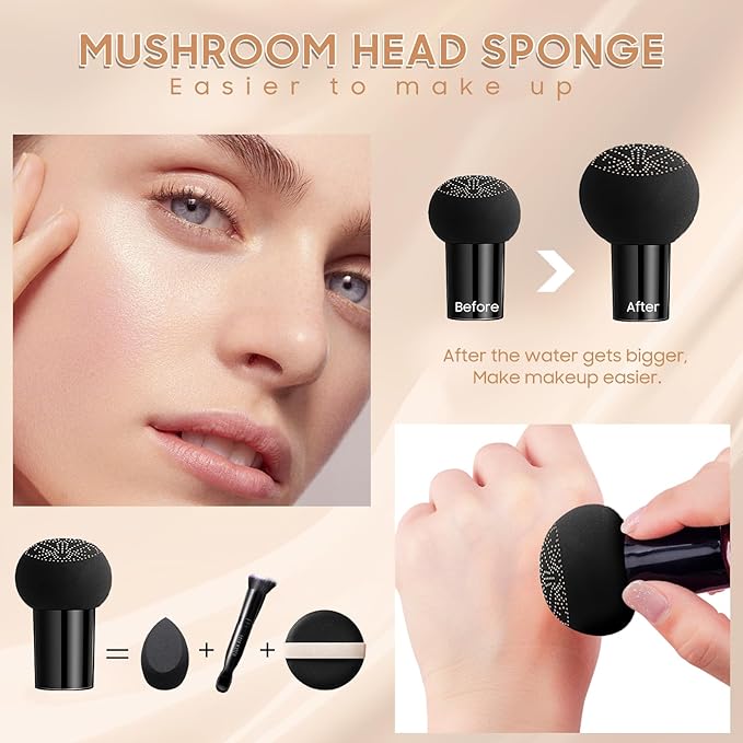 Air Cushion CC Cream Foundation - Mushroom Head BB Creams, Long Lasting Concealing Brightening, Moisturizer Face Cream,Facial Skin Care Makeup For All Skin Types (Nude)