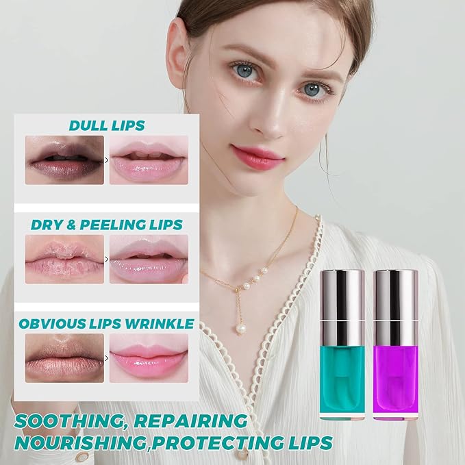 Lip Glow Oil Set, 2 Pcs Comforts Plumping Lip Oil, Refreshes Hydrating Lip Gloss Oil, Non-sticky Lip Plumper Gloss, Nourishing Lip Oil Tinted Lip Balm Lip Care, Soothes Tinted Lip Oil For Dry Lip