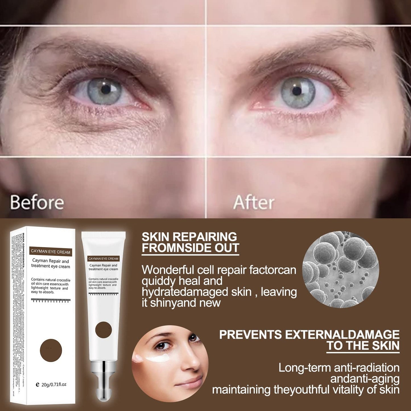 2pcs Anti-aging Eye Cream Cayman Eye Cream, Silk Protein Anti-Wrinkle And Firming Magic Eye Cream For Wrinkles,Dark Circles,Fine Lines,Puffiness & Bags,Wrinkle (20g)