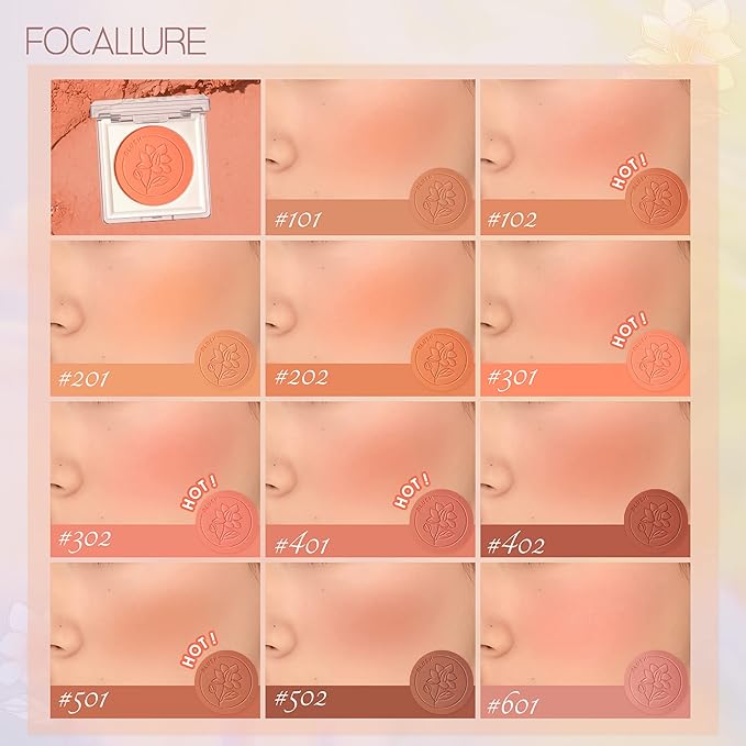 FOCALLURE Powder Palette Blush, Matte Mineral Blush Powder, Bright Shimmer Face Blush Makeup, Contour and Highlight Blush Palette, Highly Pigmented, Long Lasting, Waterproof, Blendable, #302