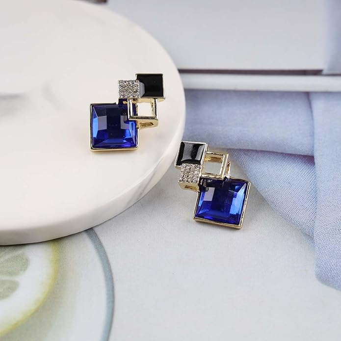 Vintage Crystal Square Drop Earrings Black Square Stud Earrings Gold Hollow Square Dangle Earrings Black Onyx Square Earrings Jewelry for Women