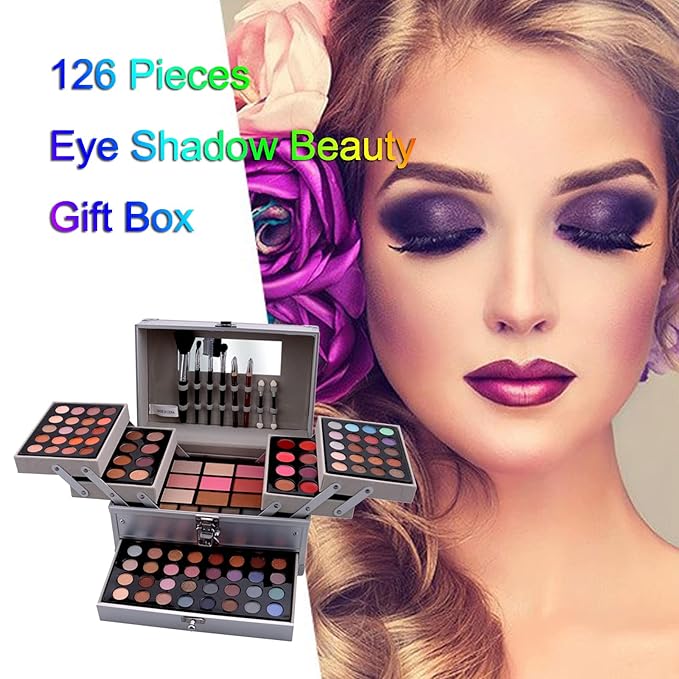 All-in-One Makeup Gift Set Carry All Makeup Kit Women Full Kit With Makeup Bag Lipgloss Lipstick Concealer Blush Foundation Face Powder Eyeshadow Palette Cosmetic Palette #8