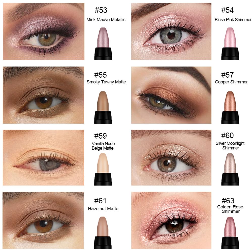 evpct 8Pcs Cream Eyeshadow Stick Set for Women, Metallic Mauve Light Pink Nude Brown Copper Beige Silver Gold Rose Shimmer, Silky Matte Shimmer Eyeshadow Applicator Sticks Eye Makeup sombras para ojos