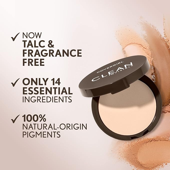 Covergirl Clean Invisible Pressed Powder, Lightweight, Breathable, Vegan Formula, Medium Light 135, 0.38oz