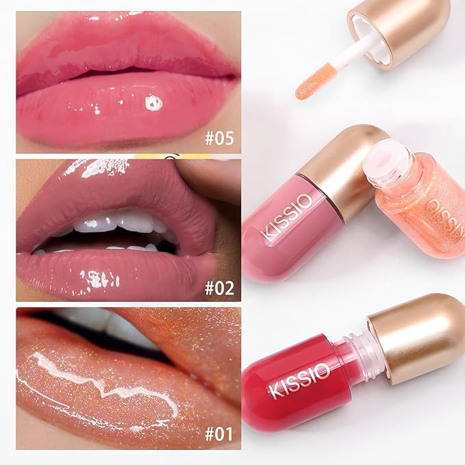 KISSIO Lip Plumper,Color Lip Plumper Gloss,Shimmer,Lip Enhancer,Plant Extracts Plumping Lip Serum,Moisturizing Lip Gloss for Fuller Lips and Hydrated Beauty Lips 5.5ml (01 Lemonade)