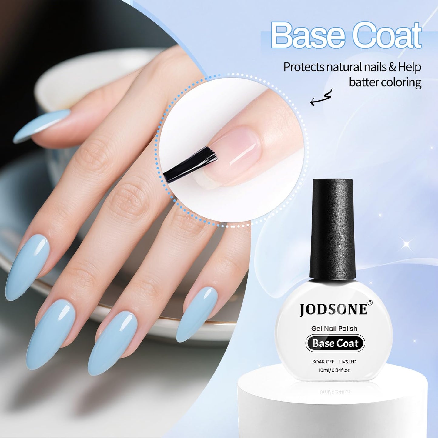 JODSONE 3Pcs 10ml Top Coat Base Coat Nail Primer Set No Wipe Gel for Long Lasting Manicures Nail Primer Enhances Adhesion Requires U V Lamp Curing