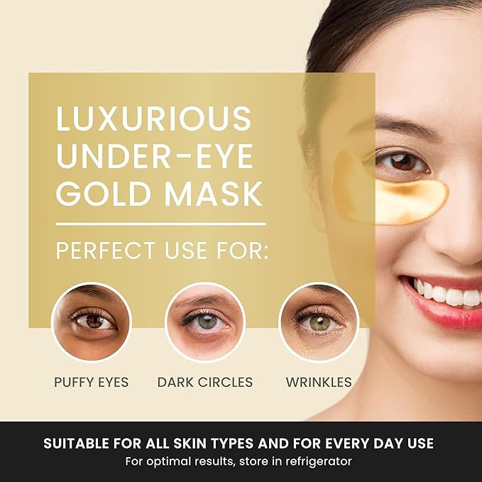 24K Gold Under Eye Patches, Eye Mask,Eye Patches for Puffy Eyes and Dark Circles, Eye Masks Skincare (16 Pair (Pack of 1))