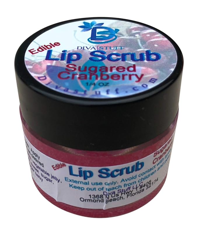 Diva Stuff Ultra Hydrating Lip Scrub for Soft Lips, Gentle Exfoliation, Moisturizer & Conditioner, Sugared Cranberry – ¼ oz (Made in the USA)