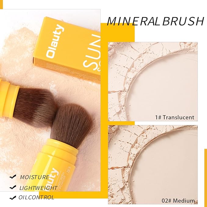 Mineral Sunscreen Setting Powder, SPF 35, Translucent Setting Brush Powder for Face, Long Lasting Oil Control Matte Loose Powder, Lightweight, Breathable (02# Medium)