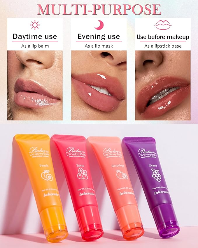 Hydrating Lip Glowy Balm, Ultra-Nourishing Lip Balm for Dry Cracked Lips, Moisturizer Lip Repair Sleeping Lip Mask, Day and Night Lip Care Therapy Treatment, Glossy Smooth Lip Butter Balm-01#Peach