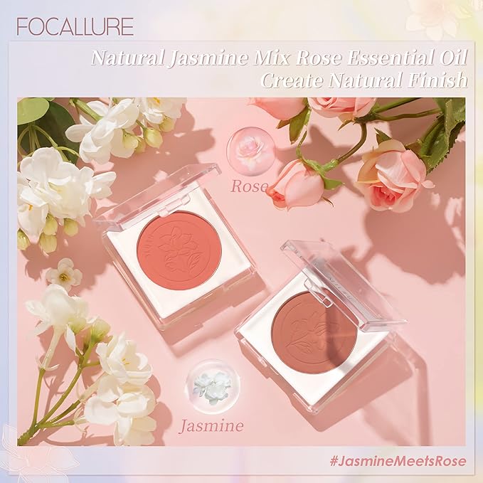 FOCALLURE Powder Palette Blush, Matte Mineral Blush Powder, Bright Shimmer Face Blush Makeup, Contour and Highlight Blush Palette, Highly Pigmented, Long Lasting, Waterproof, Blendable, #302