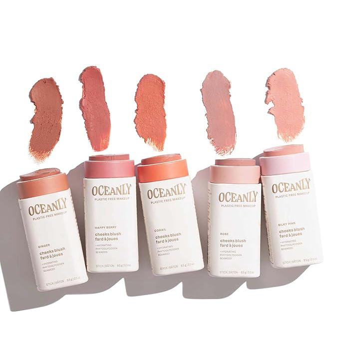 ATTITUDE Oceanly Lightweight Blush Stick, Titanium Dioxide-Free, EWG Verified, Plastic-Free, Vegan & Cruelty-free Makeup, Rose, 0.3 Ounces