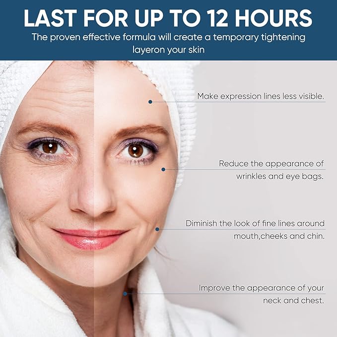 Instant Face Lift Cream, Temporary Skin Tightening Cream with Hyaluronic Acid, Visibly Firming Loose Sagging Skin for Face and Neck in 2 Minutes, Smooth Fine Lines and Wrinkle