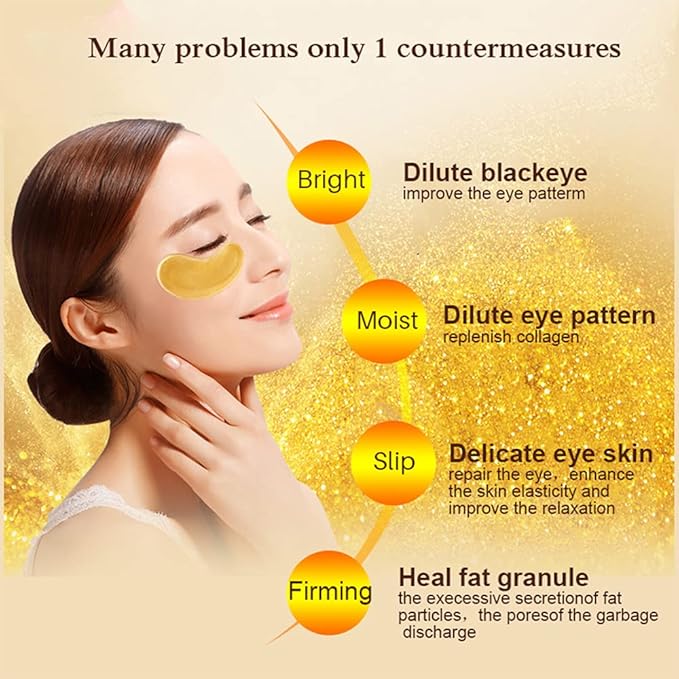 24K Gold Crystal Collagen Under Eye Mask, Anti Aging Hyaluronic Acid Under Eye Patches for Moisturizing & Reducing Dark Circles (15 Pairs)