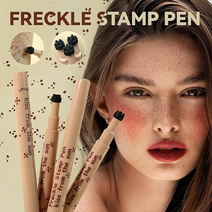 AKARY Stamp Freckle Pen Natural Lifelike Fake Freckles Makeup, Waterproof Long Lasting Quick Dry 5 Comb Corners Natural Like Face Freckle Makeup Pen for Effortless Sunkissed Makeup, 04-Dark Brown