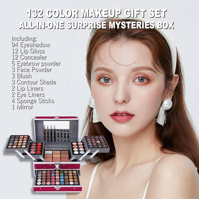 132 Color All In One Makeup Kit,Professional Makeup Case,Makeup Set for Teen Girls,Makeup Palette,Multicolor Eyeshadow Kit (006N1-Pink)
