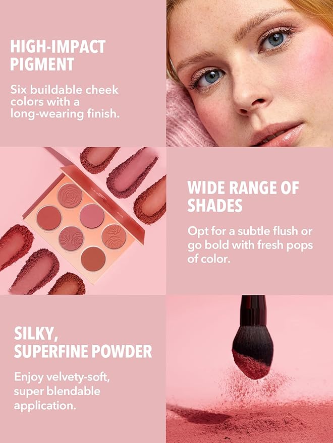 SHEGLAM Floral Flush 6-Color Blush Palette Long Lasting High Pigment Matte Pressed Powder Blush for Cheeks