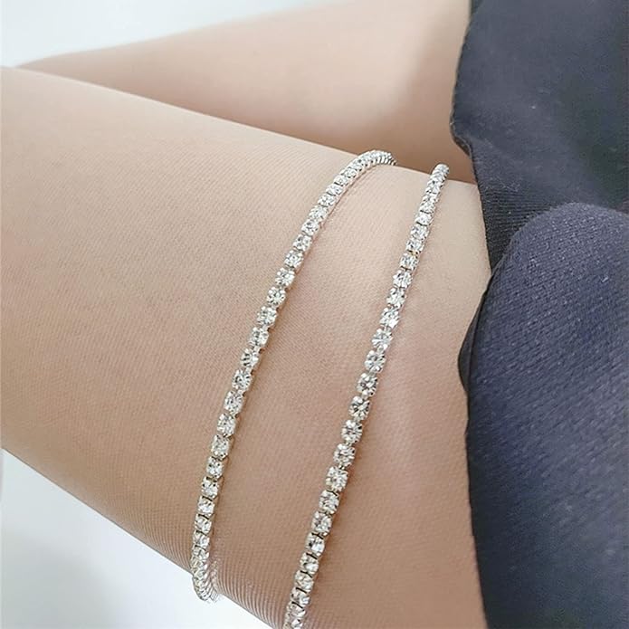 Boho Crystal Thigh Chain Silver Body Chain Leg Chains Body Jewelry Accessories for Women and Girls (Silver)