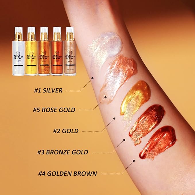 Shimmer Body Luminizer 5 Color Waterproof Smooth Face Body Glow Illuminator Non-sticky Liquid Body Highlight Illuminator for Face & Body & Leg (80 ML, 01 Pearl White)