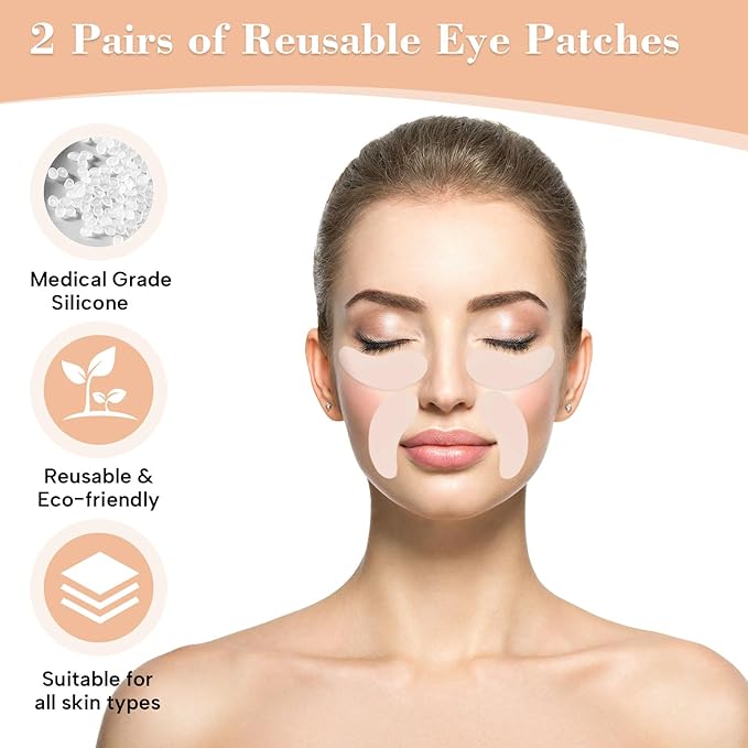 Reusable Silicone Eye Patches Mask Reduce Dark Circles Puffiness & Tired Eyes - 2 Refills Reusable Under Eye Patches for Adults Skincare Eye Treatment, Tin Case