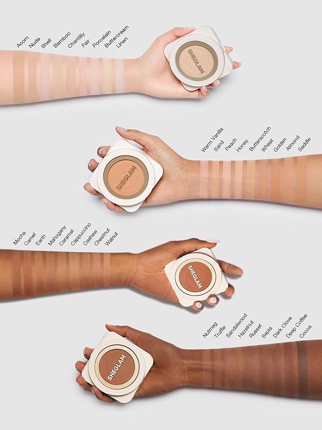 SHEGLAM SKin-Focus Full Coverage Powder Foundation Oil-Control Lightweight Face Pressed Powder Makeup-Chantilly