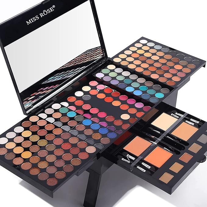190 Colors Cosmetic Make up Piano Box Set,Combination with Eyeshadow /Facial Blusher /Eyebrow Powder /Eyeliner Pencil /Mirror,All-in-1 Makeup Gift Set (Color A)
