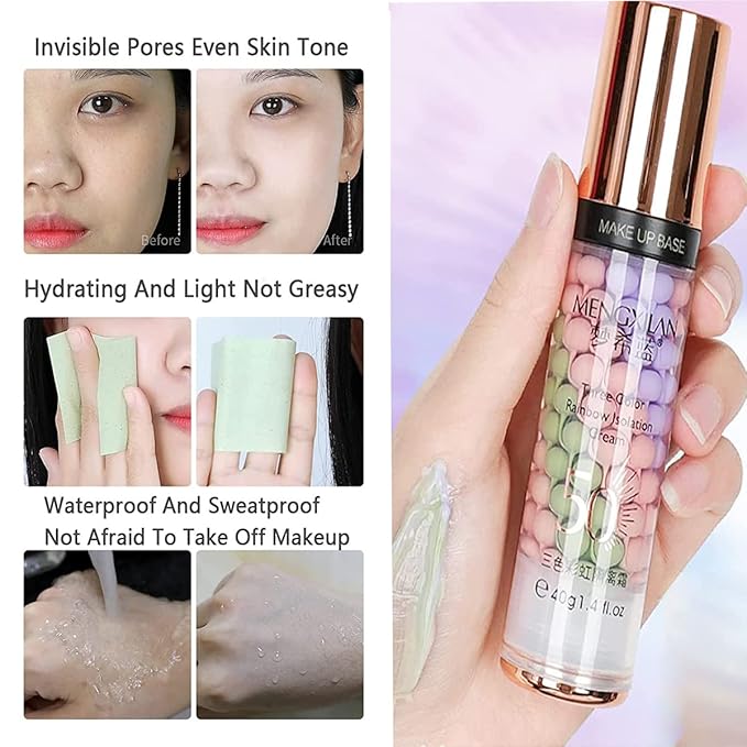 2Pcs Pore Primer,Skin Tone Correcting Facial Serum,One Step Face Makeup Primer,Isolation Cream Invisible Pore,Cover Acne Marks,Oil Control Moisturizing Essence Concealer Foundation