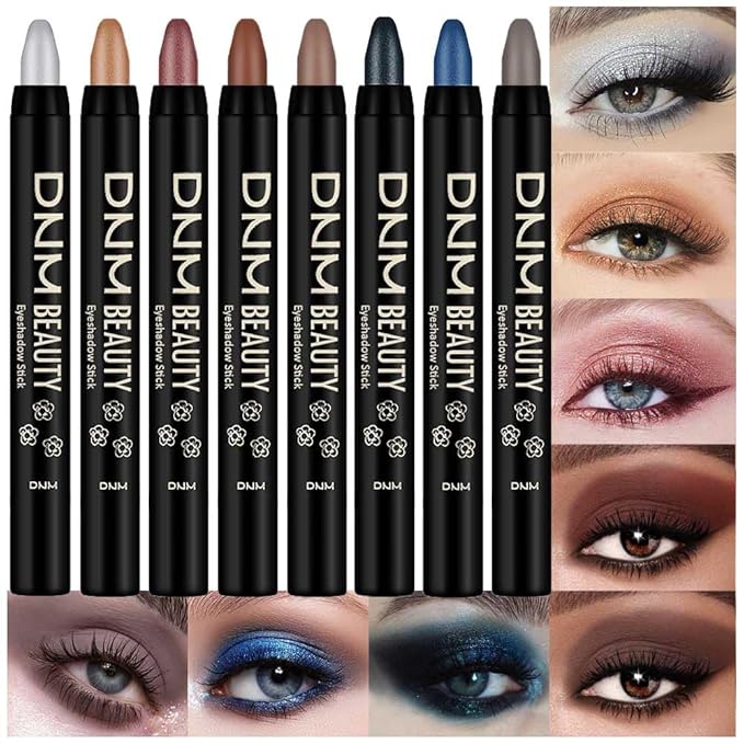 Kaely 8Pcs Cream Eye Shadow Sticks Set, Matte Shimmer Eyeliner Pencil Eyeshadow Palette Makeup, Eye Highlighter Brightener Stick for Older Women Waterproof Pigmented, sombras para ojos 07