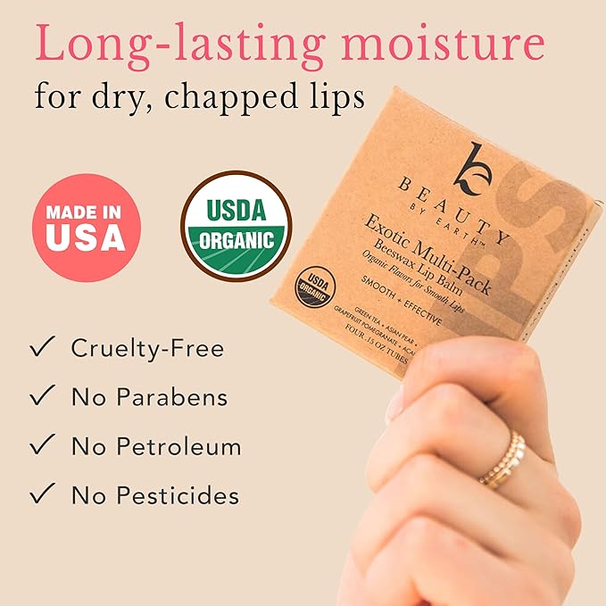 Organic Lip Balm Multi Flavor - 4 Pack Organic Gifts for Women, All Natural Lip Balm, Gift Set for Women, Lip Balm Hydrating Beauty Gifts, Small Birthday Gifts, Lip Moisturizer, Chapstick, Lip Care