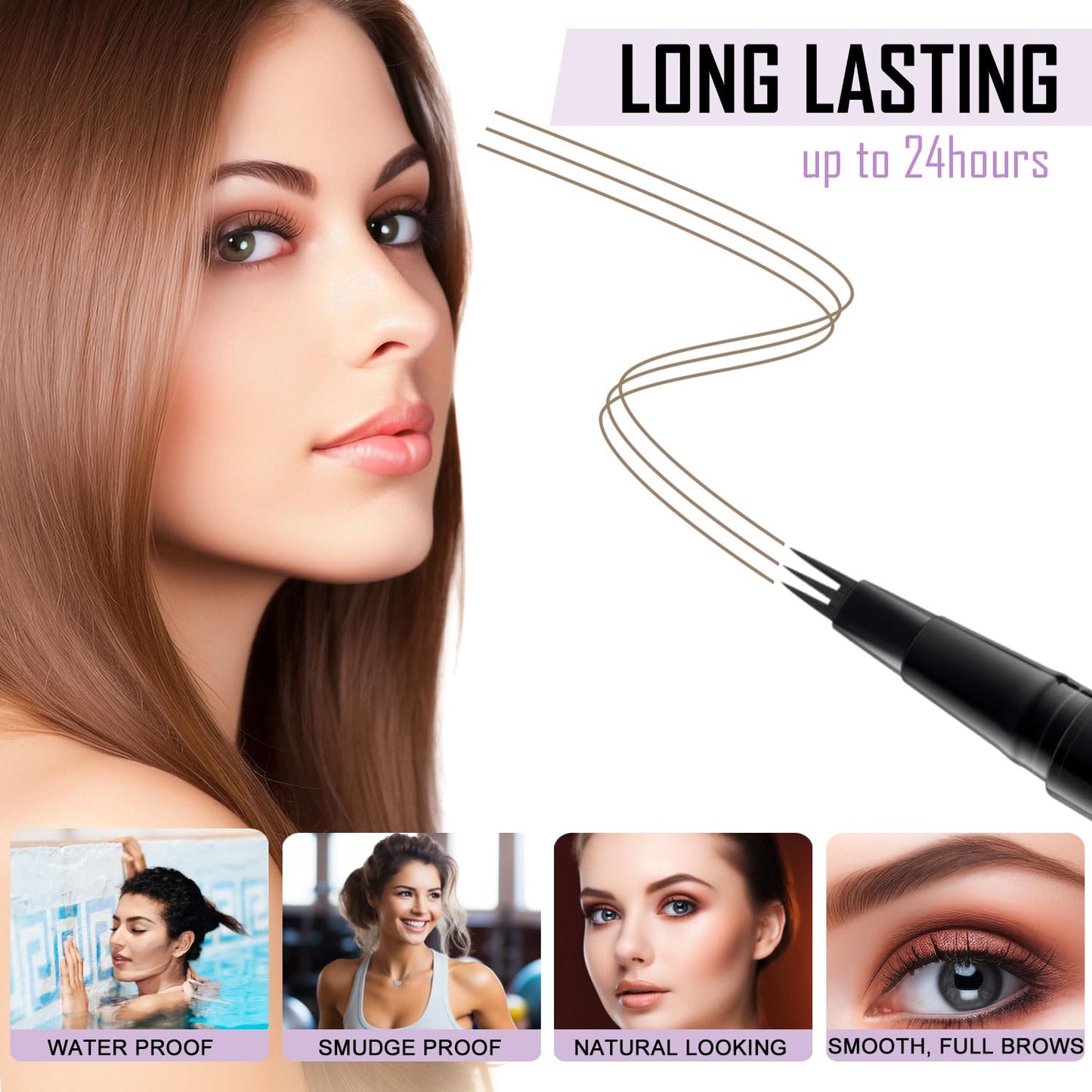 LAVONE Eyebrow Pencil, 2-In-1 Waterproof Eyebrow Pen, with 3 Tip Microblading Eyebrow Pen and Ultra-Precise Brow Pencil, Dual-ended Eyebrow Brush, for Eyebrow Makeup - Taupe