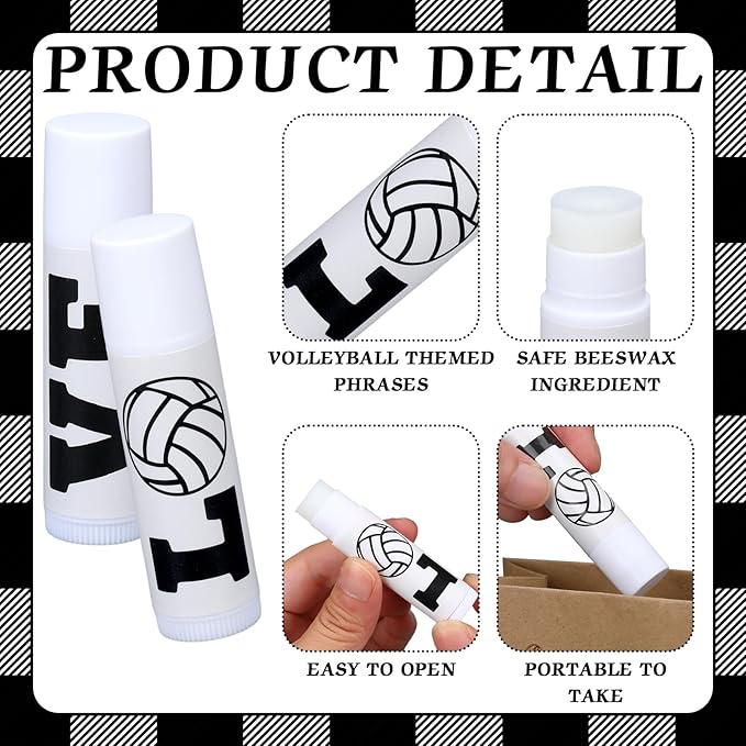 50 Pcs Happy Birthday Lip Balm Bulk Volleyball Moisturizing Lip Gloss with Natural Ingredients Lip Balm Bulk Gifts Baskets Business for Girls Men Women and Children Party (Stylish Volleyball)