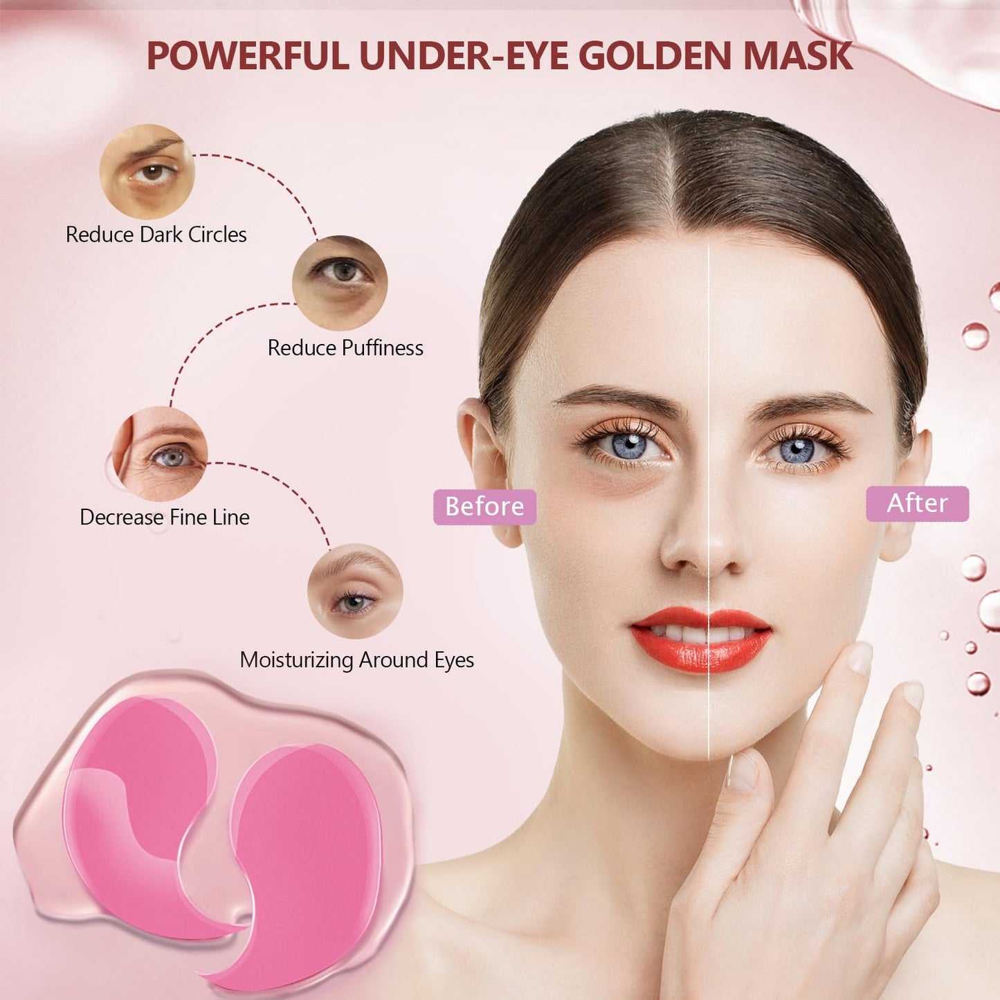 2 Packs 60 Pcs Under Eye Patches, Pink+Green, 30 Pairs Women Undereye Mask for Puffy Eyes Dark Circles Treatment, Men Collagen Gel Pads Hydrating for Eye Bags Puffiness Wrinkle, Beauty Skin Care