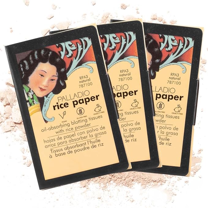 Palladio Rice Paper Facial Tissues for Oily Skin, Face Blotting Sheets Made from Natural Rice, Oil Absorbing Paper with Rice Powder, 2 Sided, Instant Results, Natural, 40 Count (Pack of 3)