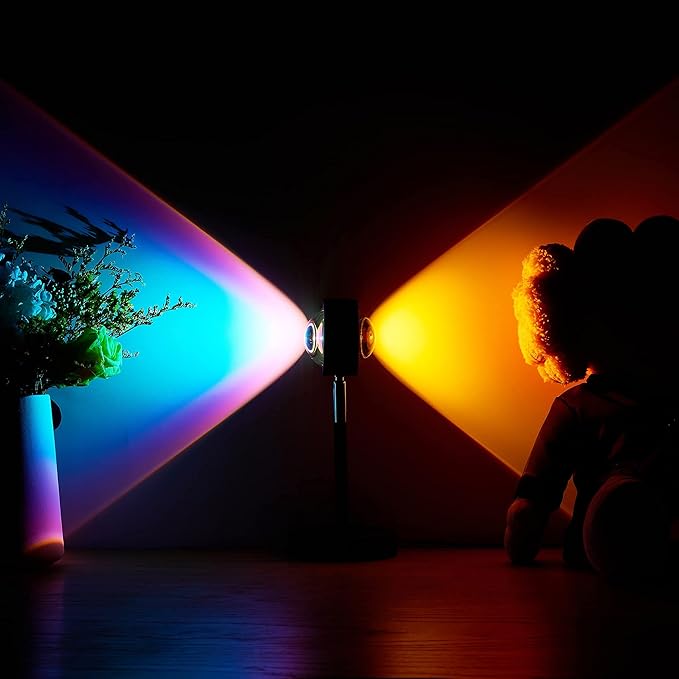 Amuou Sunset Lamp and Rainbow Lights,2 Colors in 1 Projector Sunset Light with 7 Levels of Adjustable 180 Degree Rotation Projection Led Night Light for Photography, Selfie, Tiktok and Home Decor