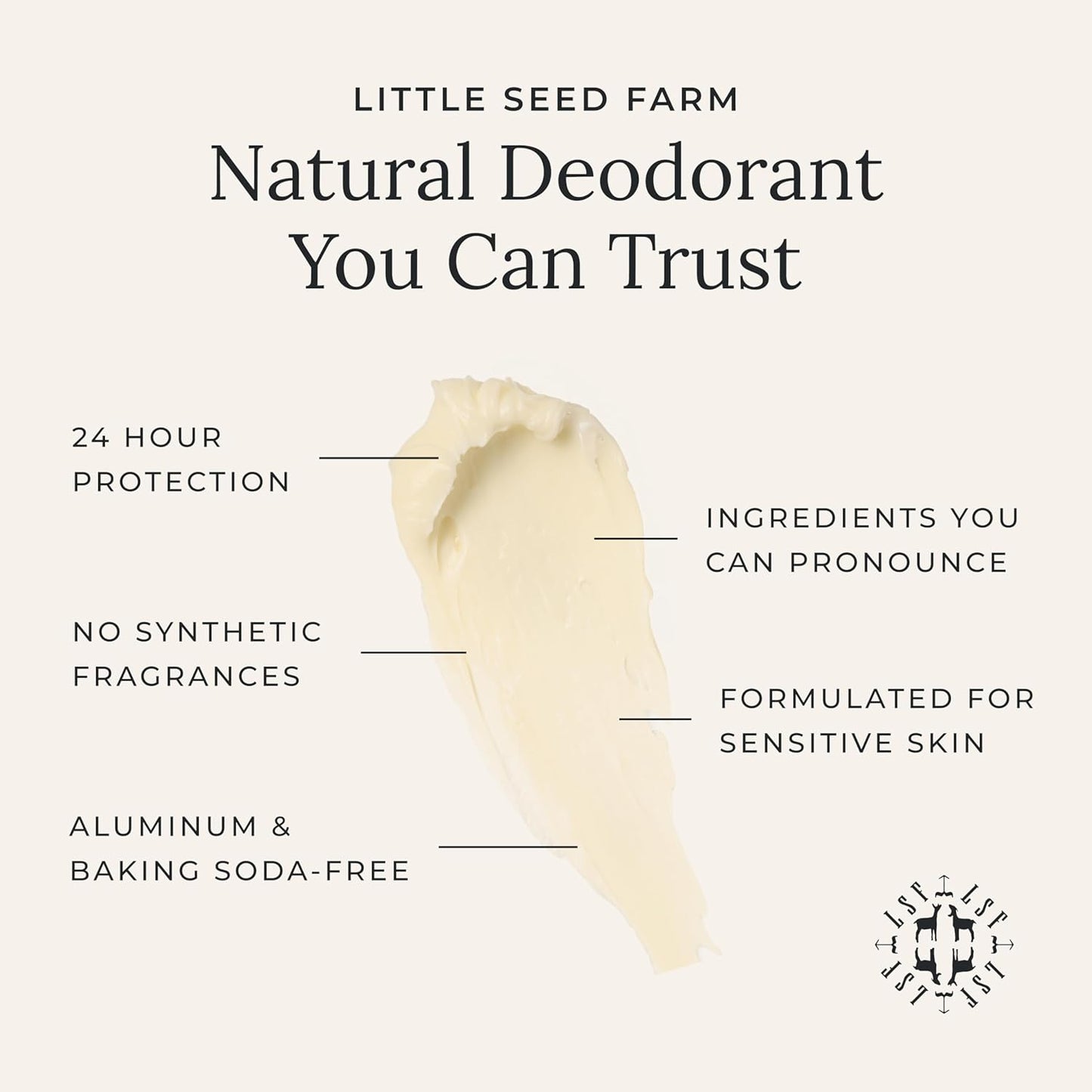 Little Seed Farm All Natural Deodorant Cream, Aluminum Free Deodorant for Women or Men, 2.4 Ounce - Lavender
