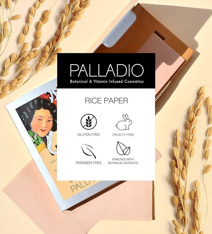 Palladio Rice Paper Facial Tissues for Oily Skin, Face Blotting Sheets Made from Natural Rice, Oil Absorbing Paper with Rice Powder, 2 Sided, Instant Results, Natural, 40 Count, Pack of 6