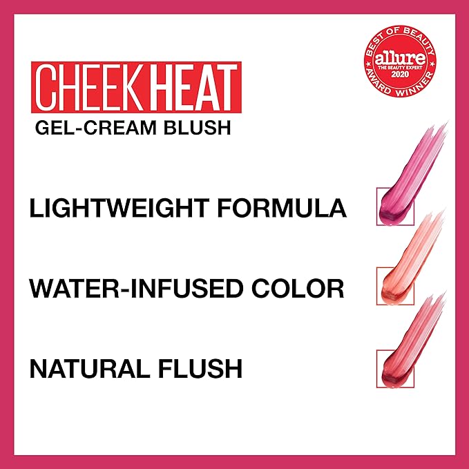 Maybelline New York Cheek Heat Gel-Cream Blush Makeup, Lightweight, Breathable Feel, Sheer Flush Of Color, Natural-Looking, Dewy Finish, Oil-Free, Coral Ember, 1 Count