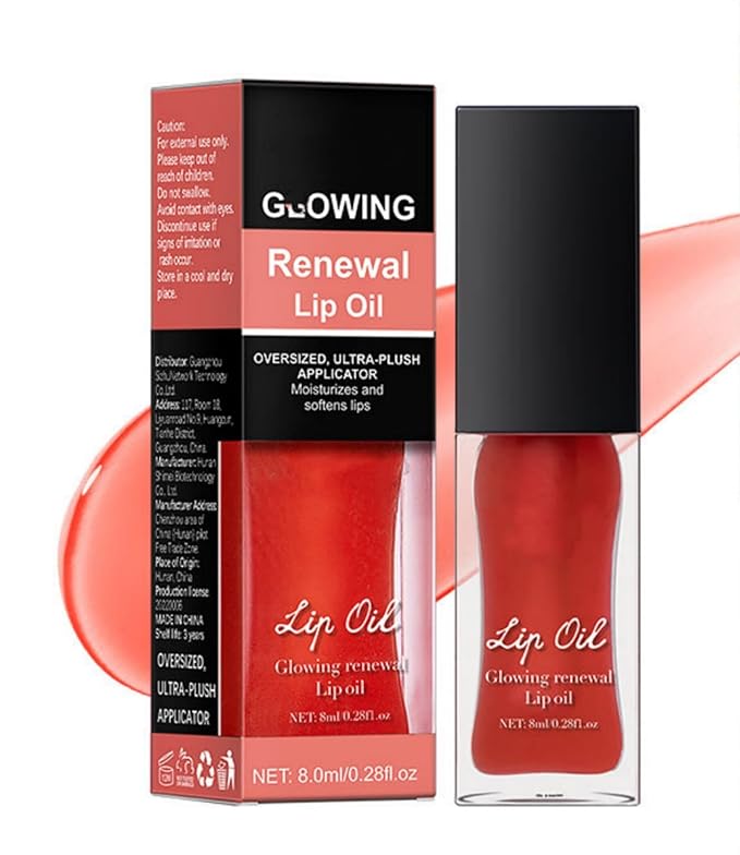 MAEPEOR Glowing Lip Oil 7 Colors Hydrating Lip Balm Nourishing Lip Care Lip Treatment Glossy Finish Non-sticky Moisturizing Lip Balm (01 Coral)